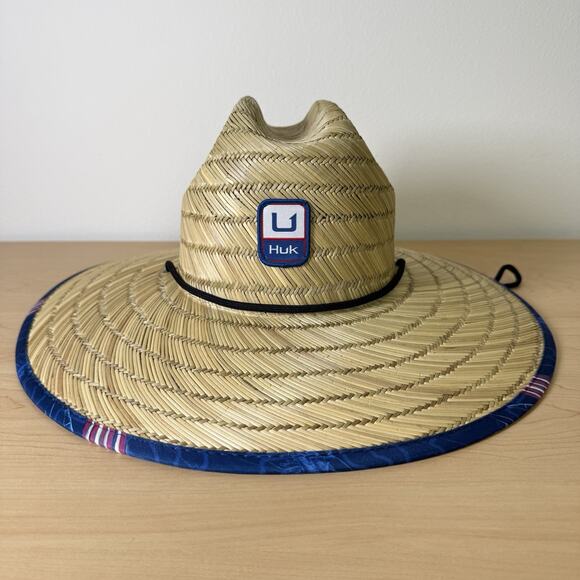Huk Fishing Fish and Flags Straw Hat NWT One Size Fits Most Beach 4th of July - Picture 1 of 9